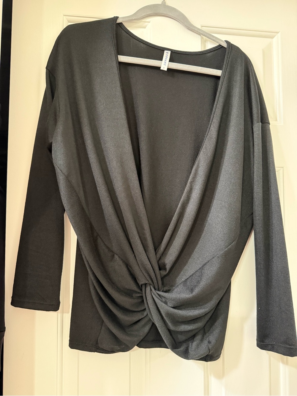 Piphany Black Twist-Front Long Sleeve Top